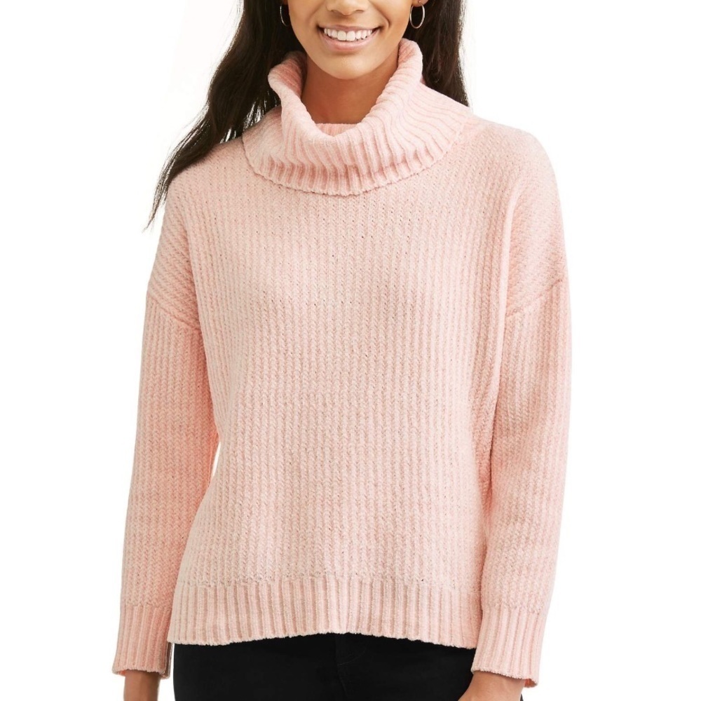 Faded Glory Women's Chenille Cowl Neck Sweater Rose Blush Pink Medium